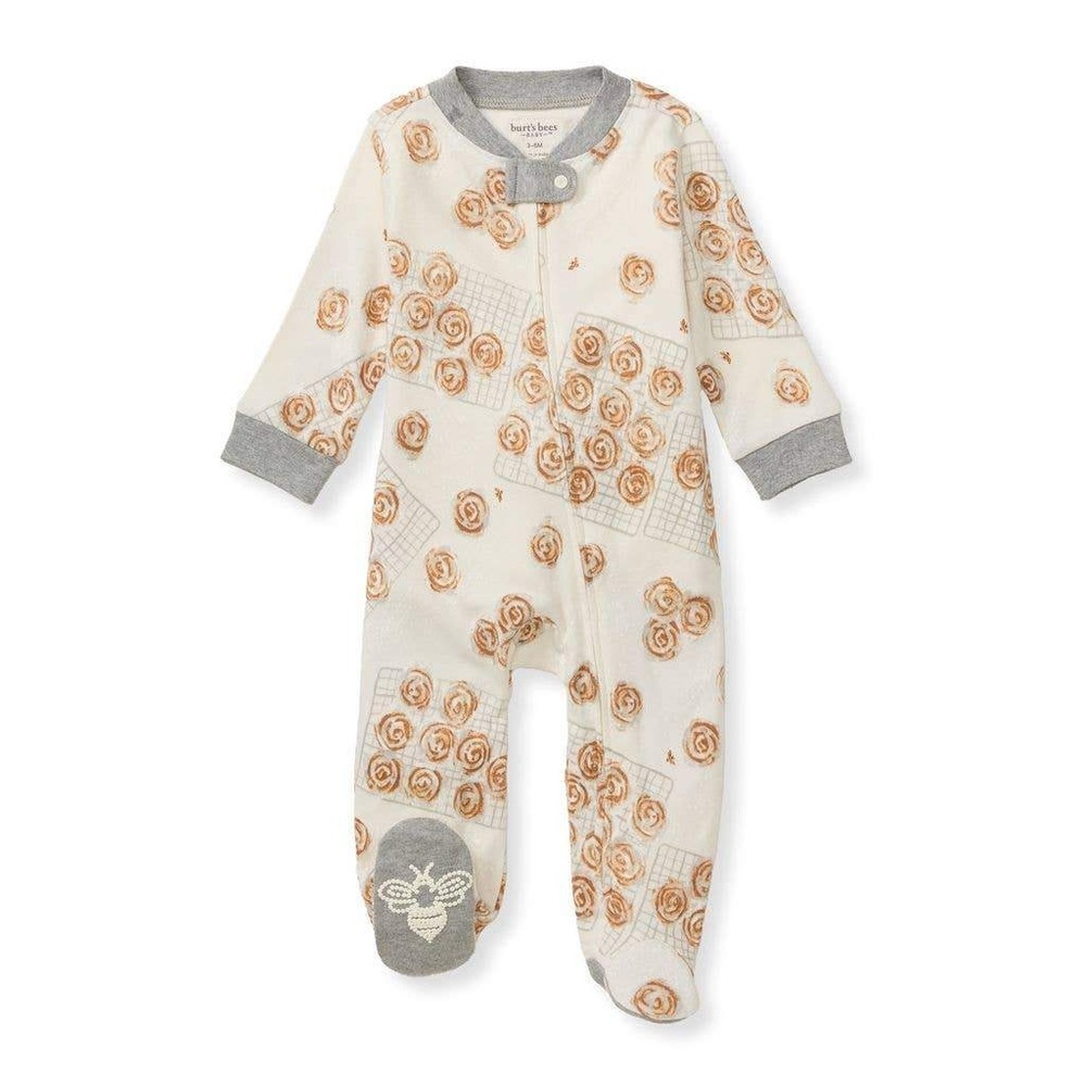 Burts Bees Size Newborn 100% Organic Cotton Cinnamon Roll Zip Footed Sleeper